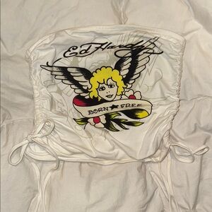 Ed Hardy White Tube Top with Angel Graphic